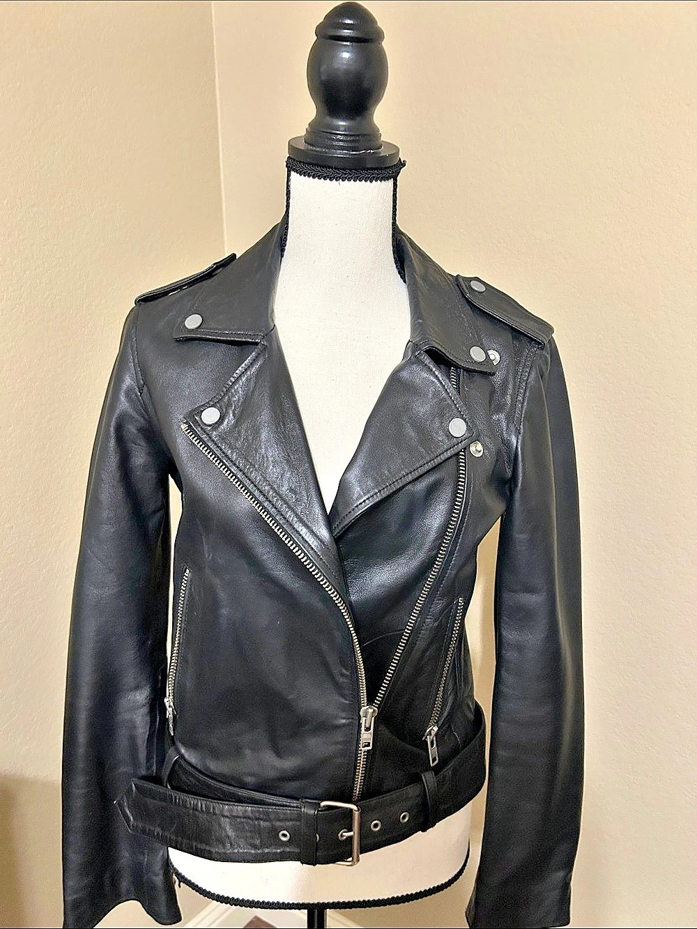 Muubaa Leather Moto Jacket in Black